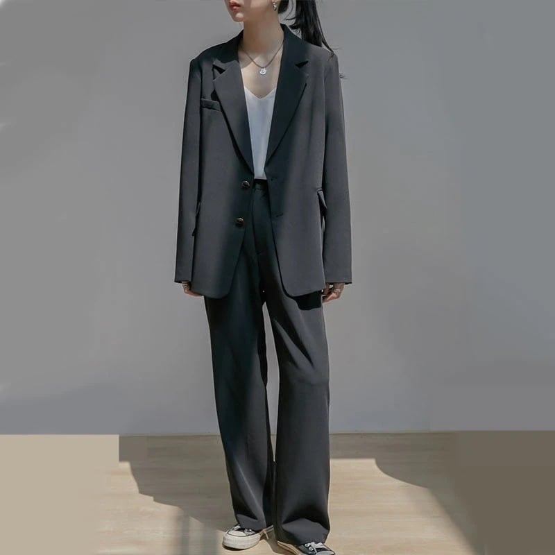 セットアップ ジャケット 上着 スーツ ワイドパンツ ビッグシルエット レトロ マニッシュ ワンタック 6,187円