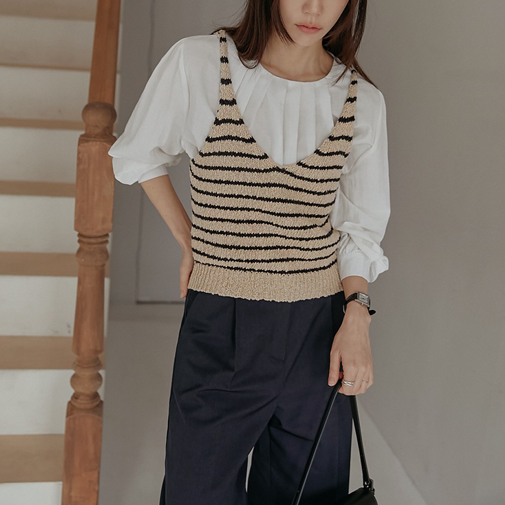 エイムコットンストライプブックルニットビスティエ