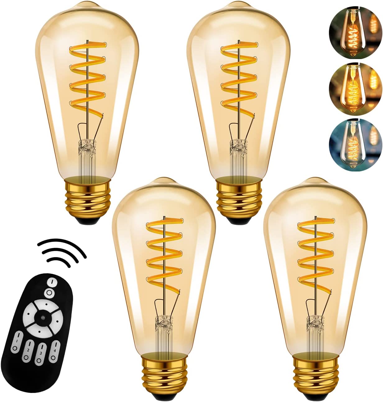 LED電球 フィラメント電球 E26口金 4個セット 調光 調色 リモコン付き 4.5W 20W形相当 スポットライト LEDランプ 茶色 昼白色 電球色 遠隔操作 省エネ 節電 常夜灯 広配光 照明