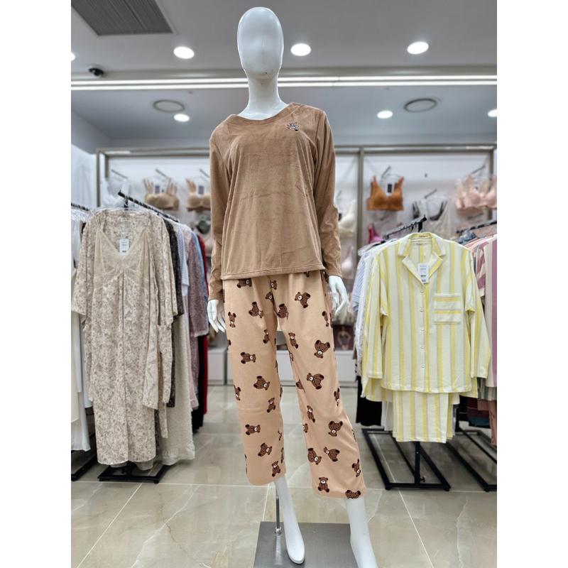 （男女兼用）ベビーミンク極細糸クマのプリントホームウェア上下セットEZ6301（スターフィールドCOEX）