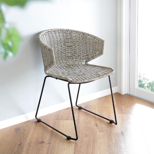 ラタン調ダイニングチェア 座面高45cm スチールフレーム 北欧風 コンパクト おしゃれ 軽量 組み立て簡単