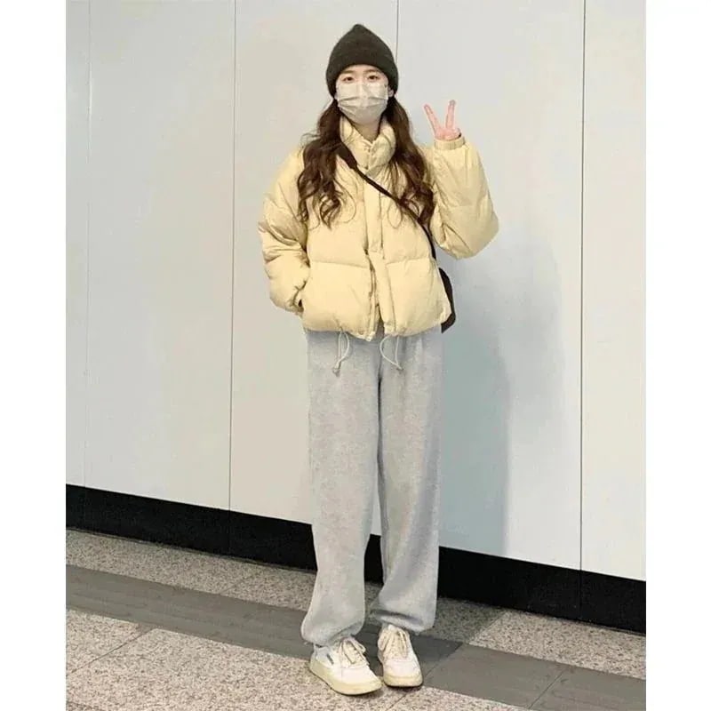 2026冬 レディース ミルクイエロー 小さいサイズ ゆったり スタンドカラー 防寒 パンクロック アウター