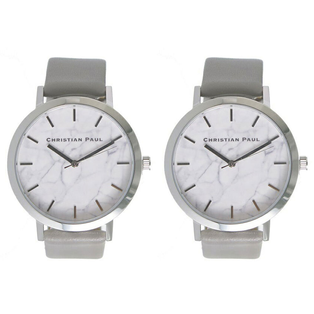 クリスチャンポール 時計 ユニセックス ペアウォッチ シェア 43mm ホワイトマーブル 大理石柄 シルバーケース グレー レザー MWS4302MWS4302 誕生日プレゼント ポイント消化