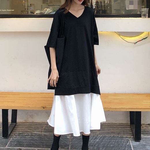 ワンピース シャツワンピース ロング丈 袖あり 半袖 Vネック 襟なし フレア かわいい 可愛い きれいめ シンプル カジュアル 上品 おしゃれ かっこいい 可愛い 女子 こなれ感