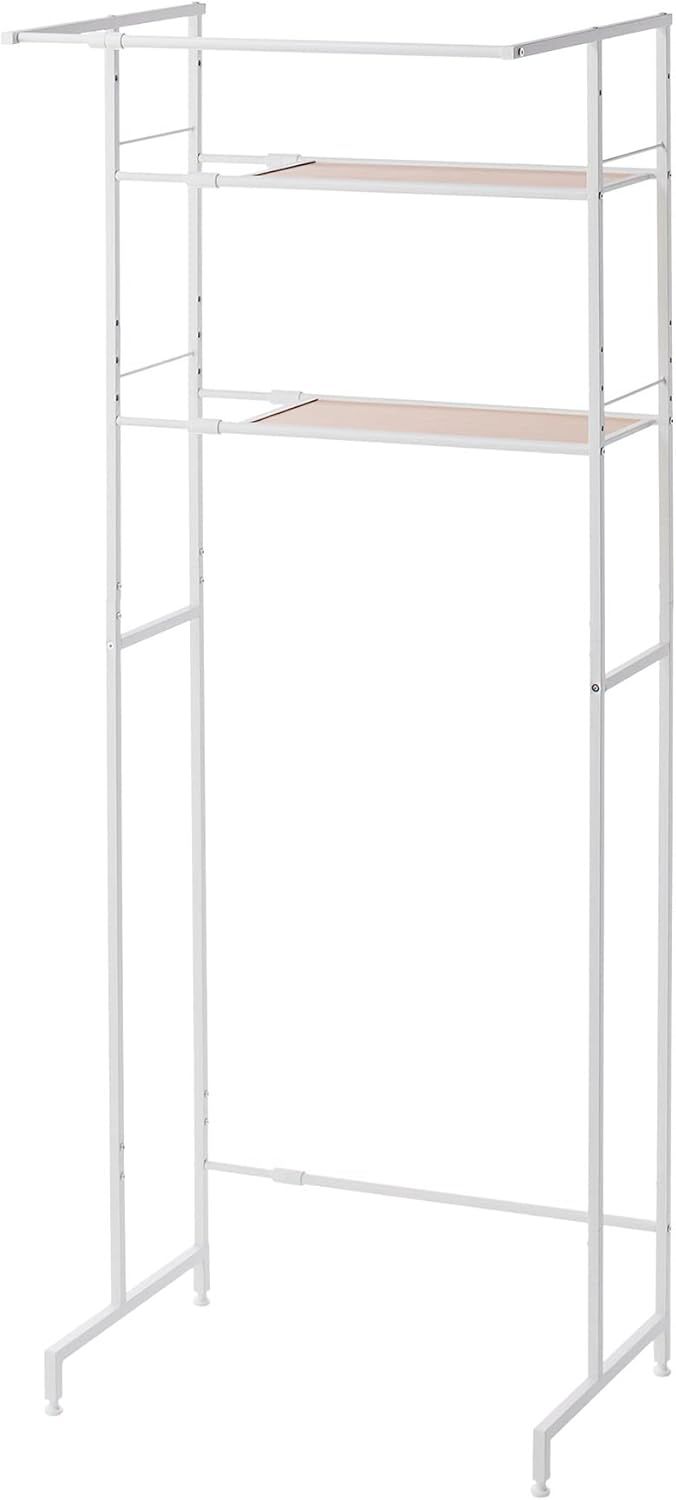 ランドリーラック 棚2段 ハンガーバー付き 横伸縮 縦型ドラム式両対応 角パイプ 木目マットホワイト 幅64~82×奥行53×高182cm HSR-5WH 平安伸銅工業