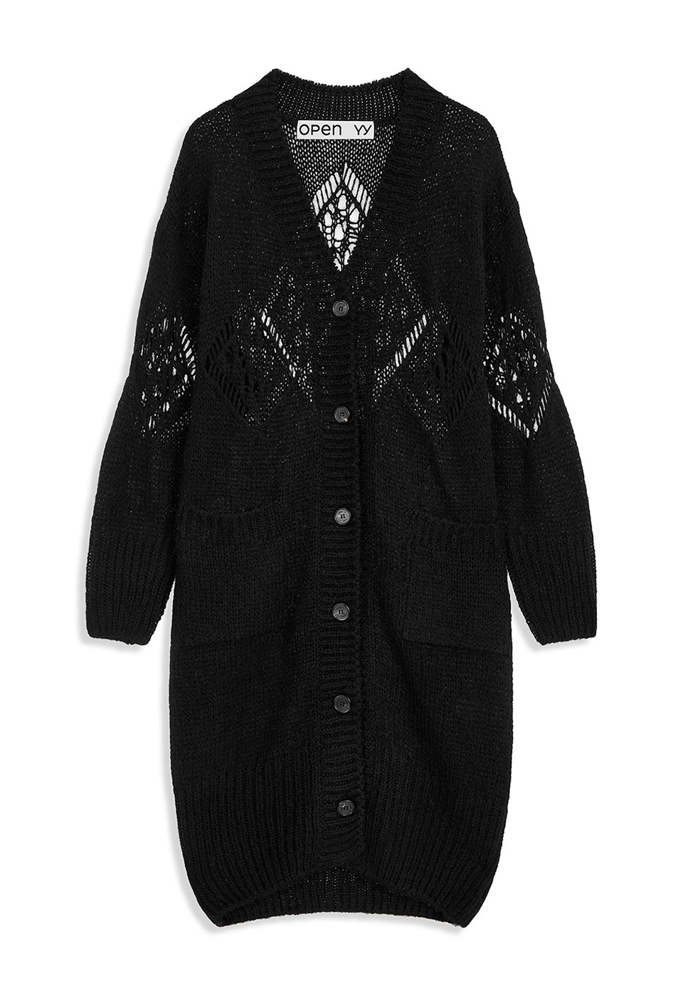【OPEN Yy】 25FW ALPACA ARGYLE POINTELLE LONG CARDIGAN : BLACK
