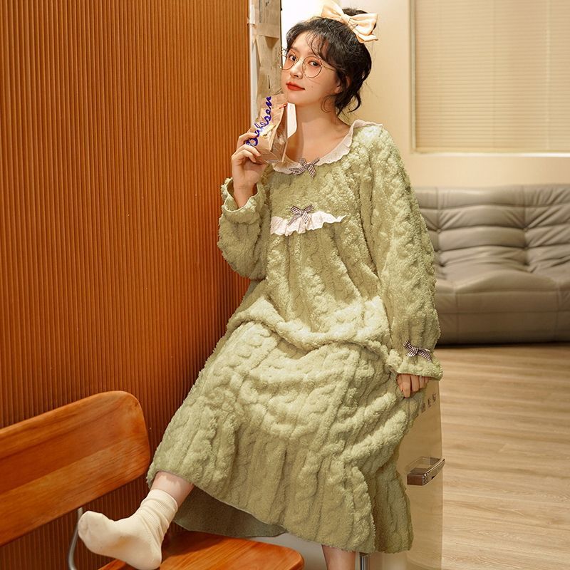 ネグリジェ パジャマ 秋冬暖かい部屋着 ルームウェア レディース 裹起毛ネグリジェ 韓国ゆったり快適