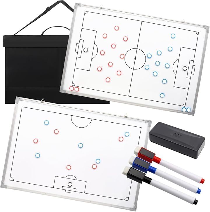 サッカー用 作戦板 戦術ボード 作戦盤 両面 フルコート/ハーフコート マグネット対応 壁掛け 作戦版(ホワイト, 大型サイズ)