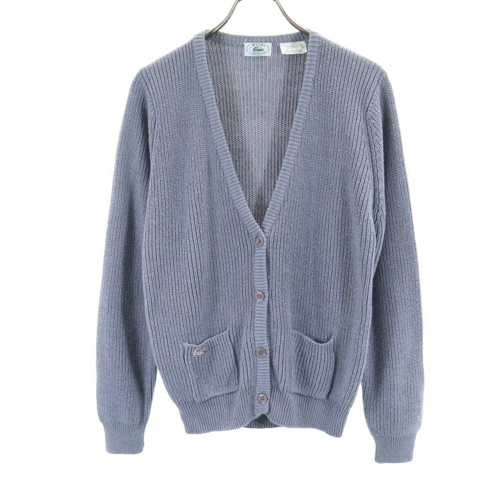 90s コットンブレンド オールド 長袖 ニット カーディガン M グレー系 レディース