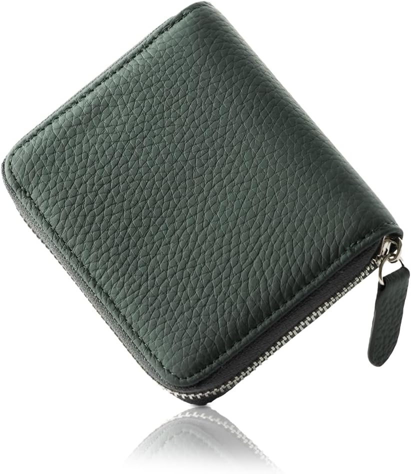 PURCHIC ミニ財布 二つ折り財布 財布 レディース 本革 コンパクト 軽量 薄型 スキミング防止 お札が折れない (ダークグリーン)