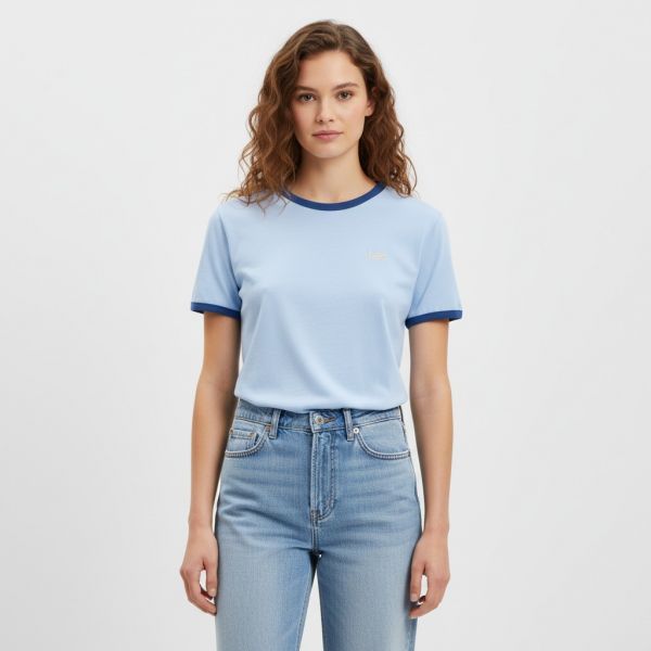 Womens Small Twitch Logo Ringer Tee Light Blue