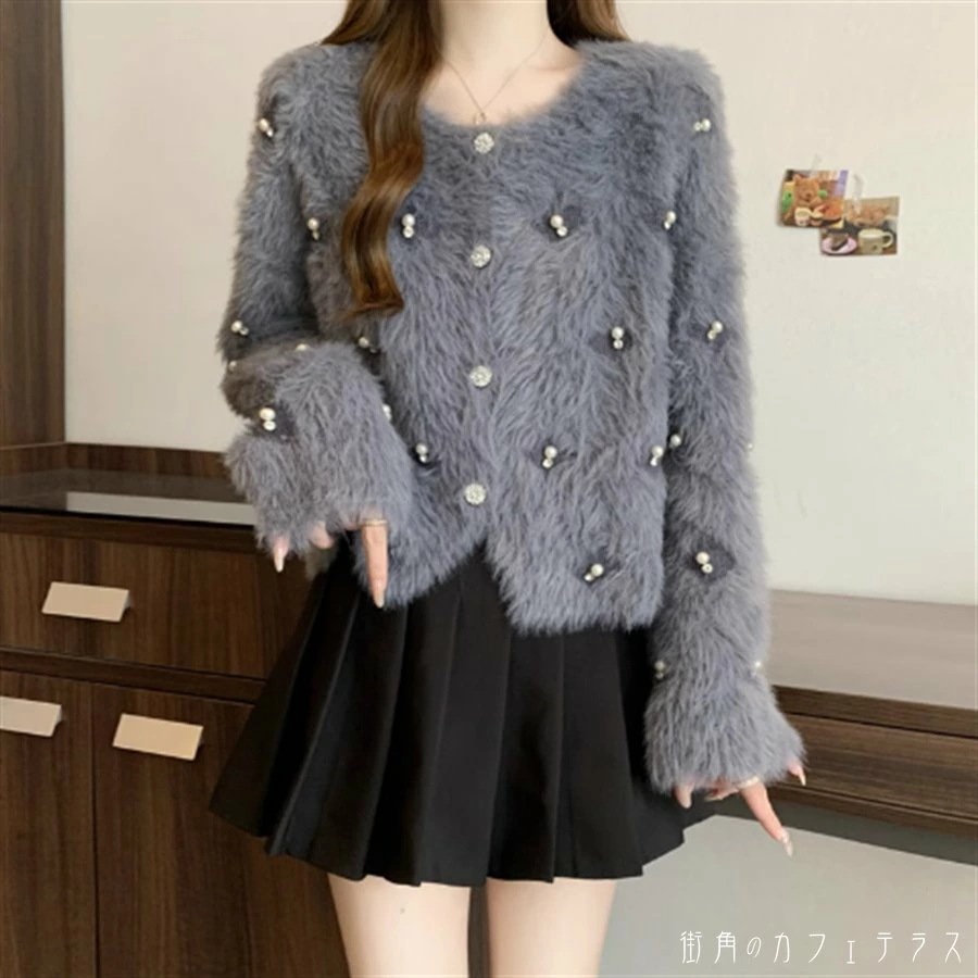 セーター トップス 2色 ロング丈 大きい ゆる オーバーサイズ プラスサイズ 大人カラー モノトーン 秋カラー グレー ベージュ 長袖 ベルスリーブ 萌え袖 Vネック Aライン フレア ボタン ビジ