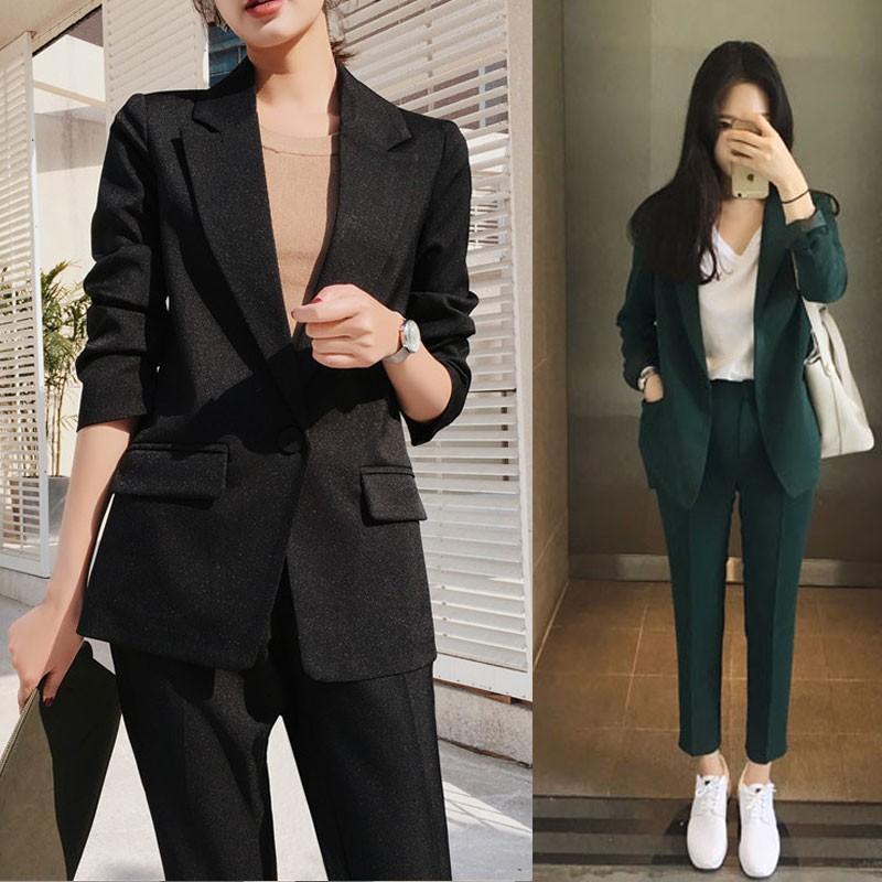 [新品入荷]韓国風 レディースファッション 2点セット スーツ 女性 OL 通勤 ビジネス オフィスカジュアル スーツ テーラードジャケット 長袖スーツ