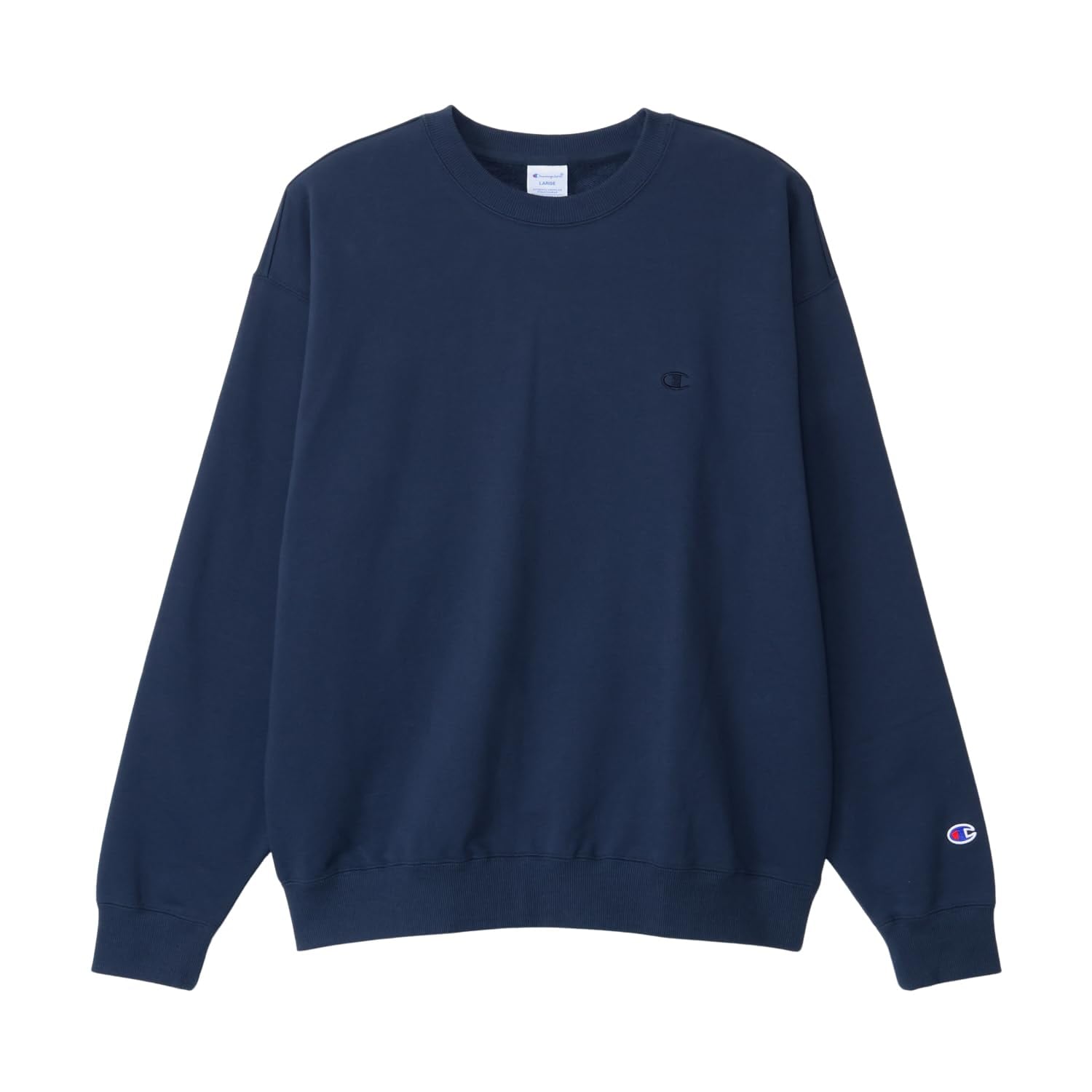 [チャンピオン] スウェット 長袖 ワンポイントロゴ刺繍 リラックスフィット ドロップショルダー フレンチテリー クルーネックスウェットシャツ C8-A023Z メンズ ネイビー