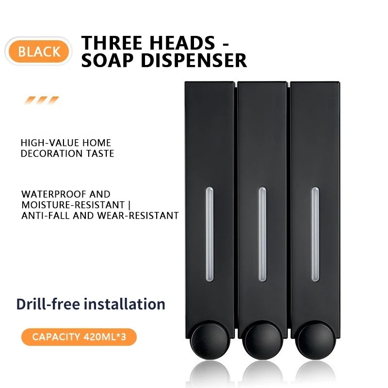 ソープディスペンサー 壁掛け ハンドソープ シングル ダブル 3ヘッド 壁取り付け カビ ホテル用 black three heads 11,800円