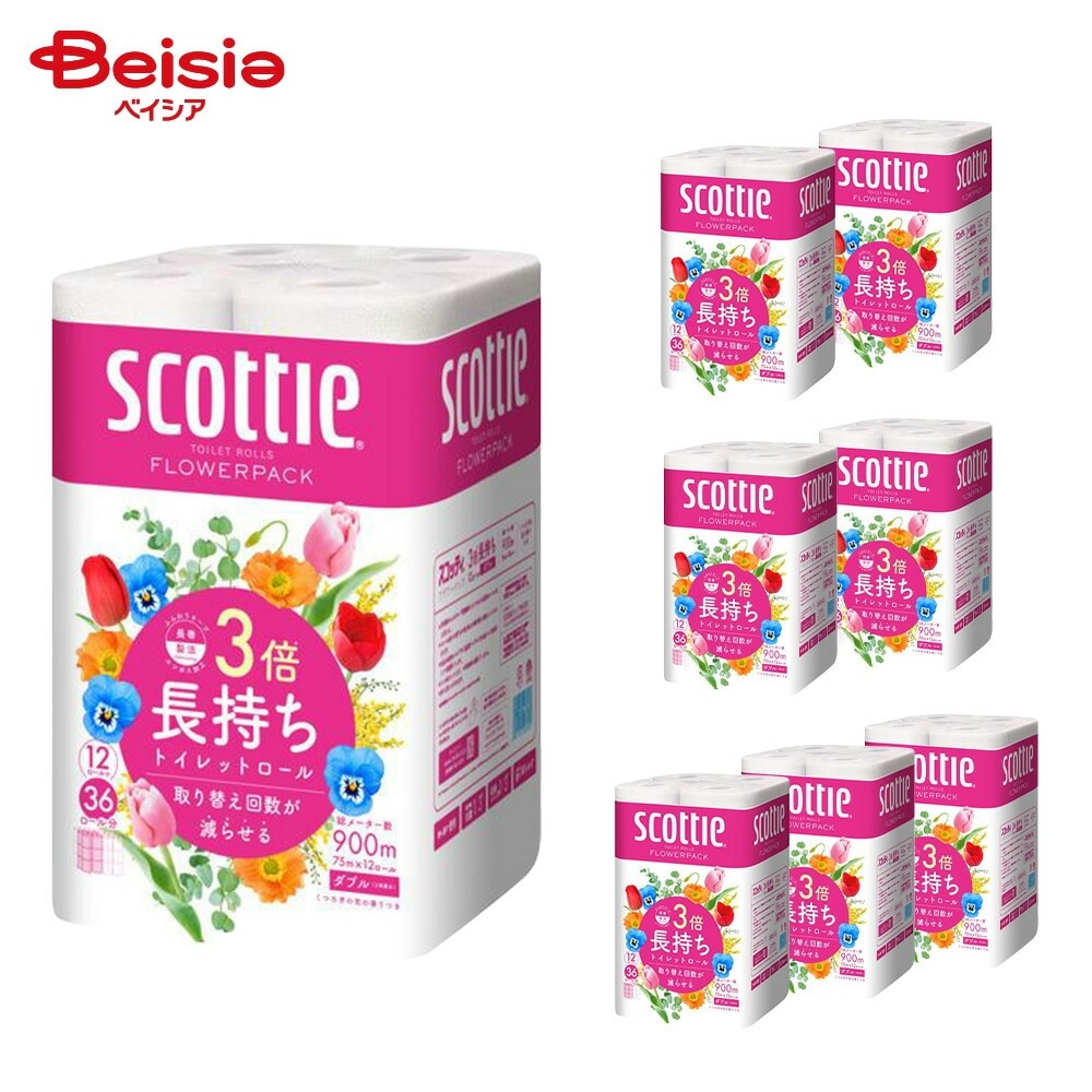 スコッティフラワー3倍長持ち12ロールダブル ×8個セット