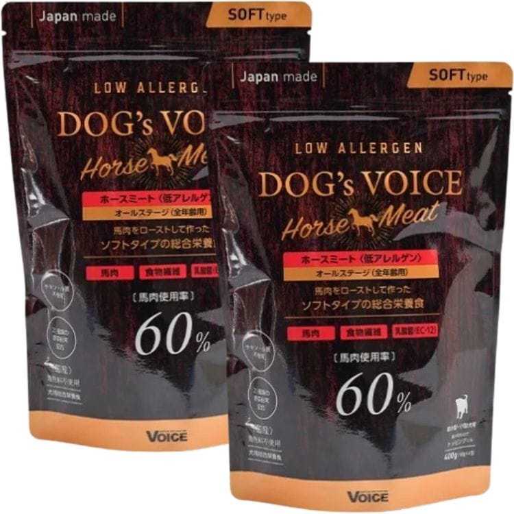 2個セット ヴォイス ドッグヴォイス ホースミート 400g voice ドッグフード 馬肉 低アレルゲン 総合栄養食 超小型犬　シニア犬 小粒 半生タイプ 食物繊維 動物病院協同組合推奨品