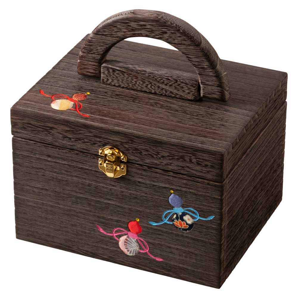 ソーイングボックス・小 (045)　瓢箪　裁縫箱　木目込細工　桐製・時代仕上　箱長の桐工芸品　日本製　東京浅草の木製品