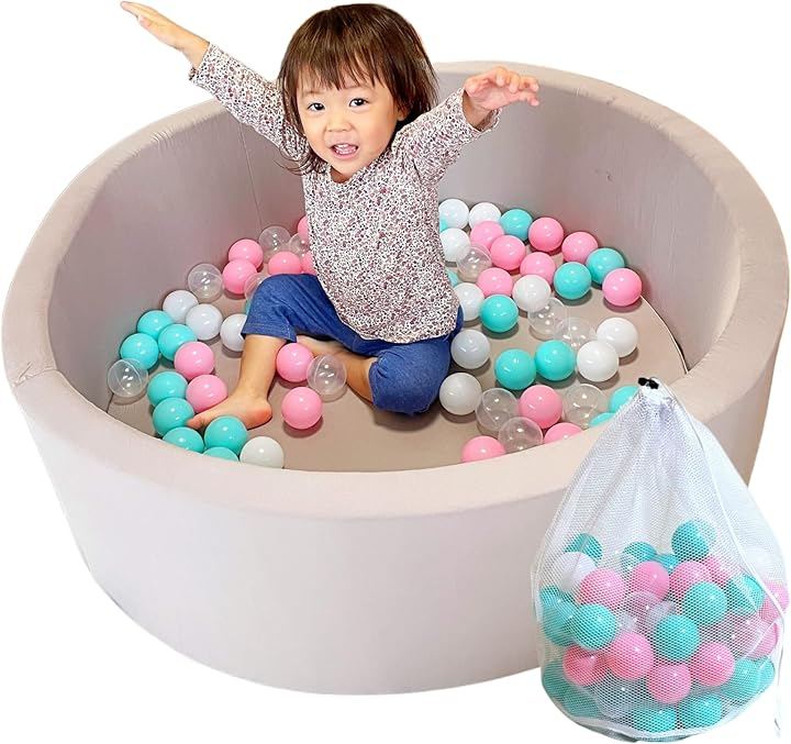 ボールプール 現役保育士監修柔らかウレタン素材 子供 室内遊具 スポンジ遊具 大型 キッズテント (グレー, 90cm， 100個ボール付き)