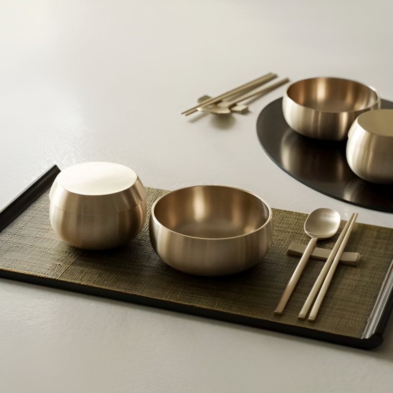 【韓国伝統工芸】（ノッダム) 鍛造真鍮食器 アリ玉シリーズ 1人用セット