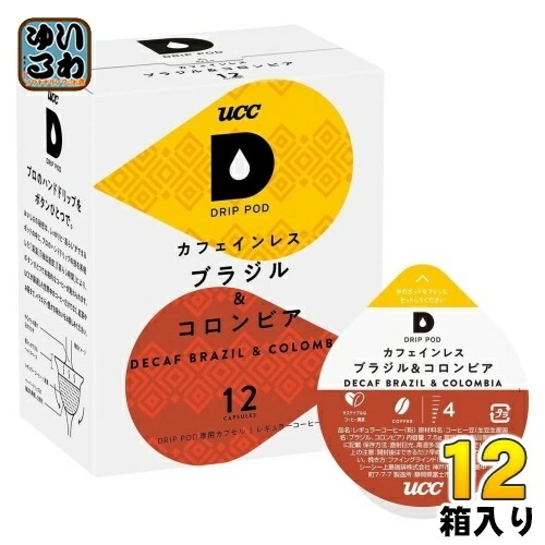 UCC DRIP POD（ドリップポッド） カフェインレス ブラジル&コロンビア 7.5g×12杯分 12箱 (6箱入×2 まとめ買い) コーヒー レギュラーコーヒー ドリップコーヒー