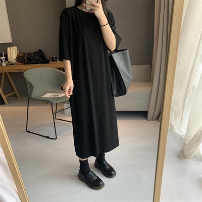 半袖ワンピース ワンピース フレアワンピース ワンピドレス ロング ロング丈 袖あり 半袖 ラウンドネック フレア 綿 かわいい 大人可愛い きれいめ シンプル カジュアル 大人 上品 おしゃれ