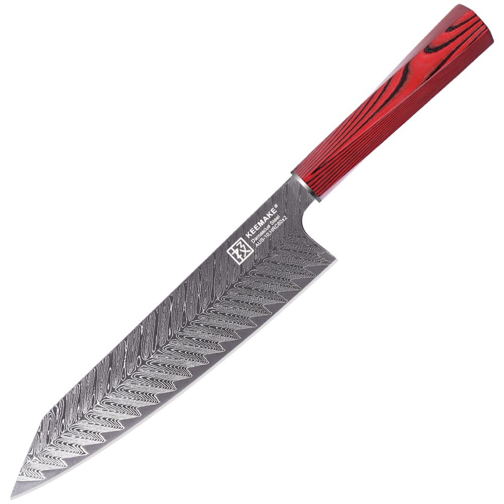 包丁 牛刀 ダマスカス包丁 210mm ステンレス 両刃 食洗機対応 万能包丁 野菜 肉 魚 プレゼント 家庭用 人気ランキング 調理用品 キッチンツール ケーキナイフ (牛刀（赤）210mm)