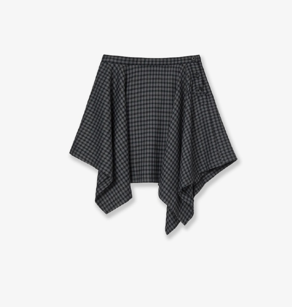 【aeae】 25FW ASYMMETRIC DRAPE CHECK SKIRT : BLACK