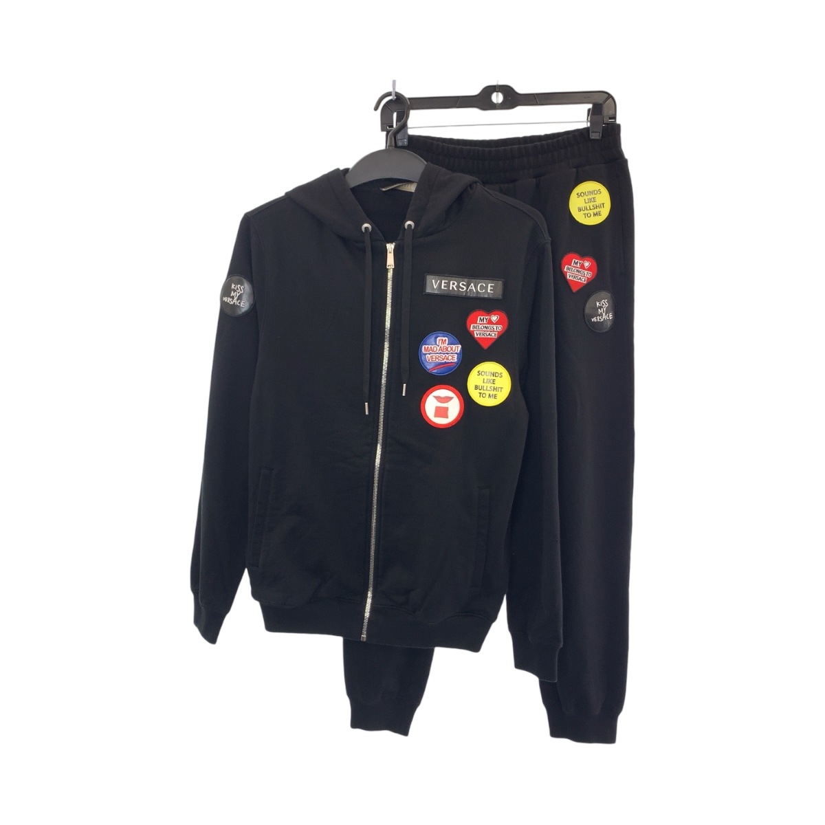 美品 マルチカラーパッチ パーカー サイズM パンツ サイズS ブラック 黒 マルチカラー コットン セットアップ 上下セット スウェット パーカー フーディ パンツ メンズ 408811