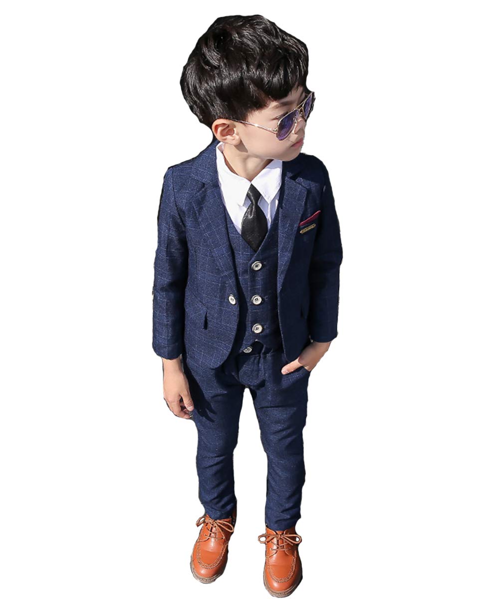 [RongFa] スーツ 男の子 5点セット フォーマルスーツ 小学生 セットアップ ジャケット シャツ パンツ ネクタイ ベスト チェック柄 紳士服 タキシードキッズ 七五三 入学式 誕生日 入園式