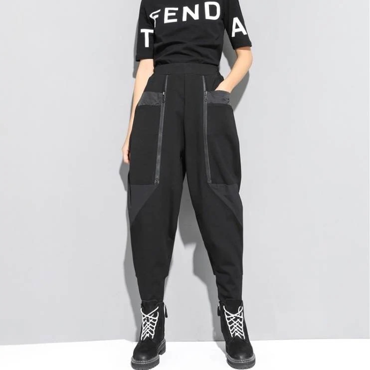 破格値ボトムス パンツ テーパードパンツ ドロップクロッチ 黒 無地 個性的 カッコイイ ブラック ワイド 切り替えデザイン 異素材MIX カジュアル 大人 おしゃれ ズボン かっこいい ラフ メンズ