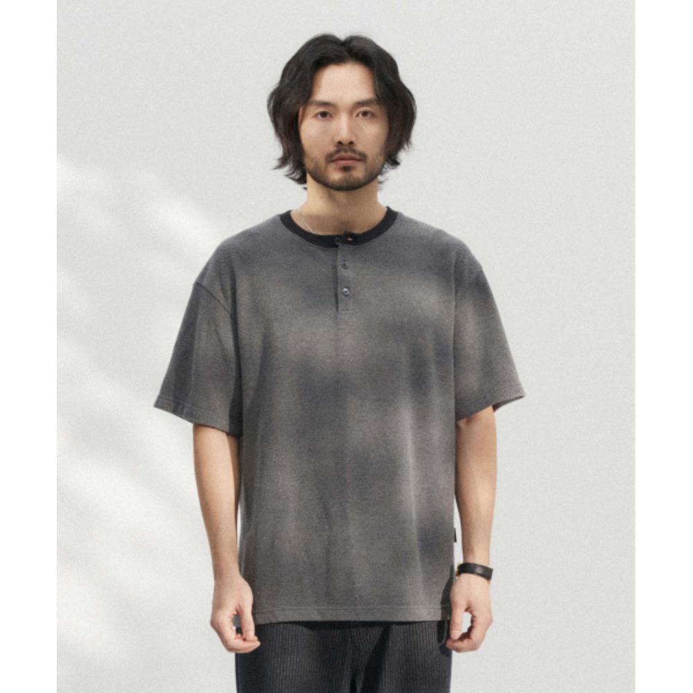 WMC Waffle Texture Henley Neck Short Sleeve T-Shirt CHAR