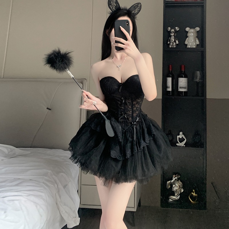 SNS話題沸騰 セクシーなパジャマ女性胸は鋼輪レース束ねて身馬甲高級感ガーター睡眠スカートハロウィンを結びます