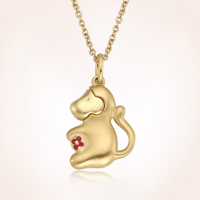 14K黄金十二支猿ネックレス(14K Gold Oriental Zodiac Monkey Necklace)