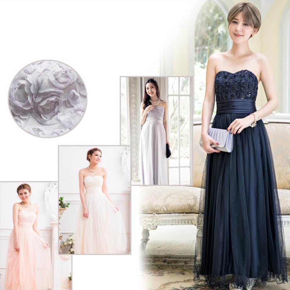 ロングドレス レディース F L 2L チュール マキシワンピース ベージュ ピンク ネイビー YJ-23286 発表会 演奏会 ベアトップ 二次会