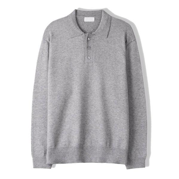 メンズベンコーシングルボタンカラーネックニットTシャツ SG-KN-Q033-グレー