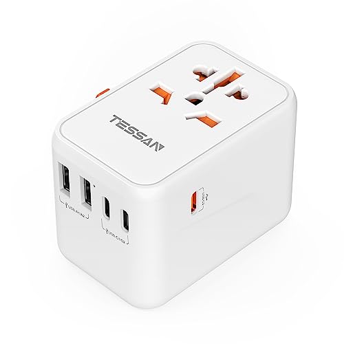 変換プラグ 海外旅行 全世界対応 コンセントGaN 65W PD急速充電 TESSAN 3つUSB-Cと2つUSB-Aポート付き C/O/BF/Aタイプ付き 海外 変換器 マルチ変換プラグ 電源変換ア