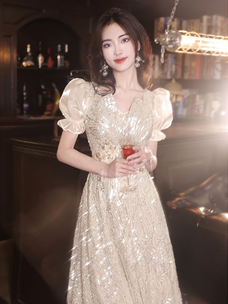 結婚式 演奏会 スパンコールイブニングドレス2024新しい長い豪華な女性バーミツバーホスティング宴会ドレス成人式 発表会 パーティードレス 卒業式