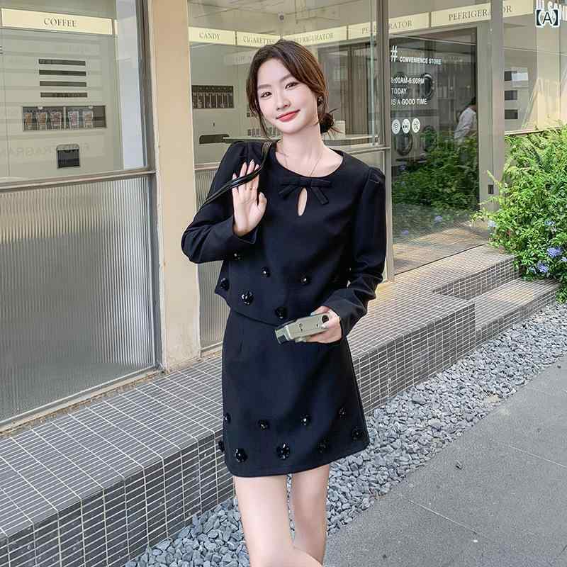 レディース ファッション カジュアル セットアップ ブラウン エレガント スカート スーツ 春秋 高級感 小柄 モダン ショート 2点 セット