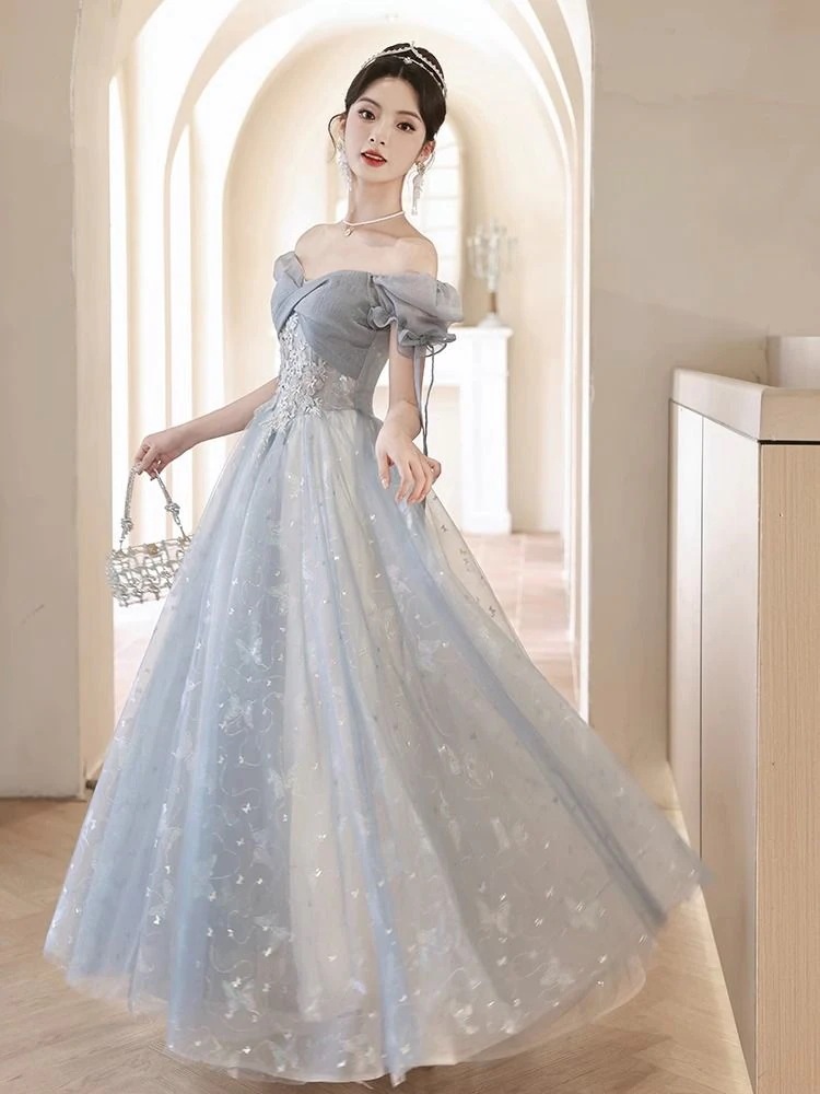 【急速出荷!】パーティードレス ブルーのタキシードスカート宴会フレンチカジュアル小人数気質ハイエンド感プリンセス声楽芸考演出女