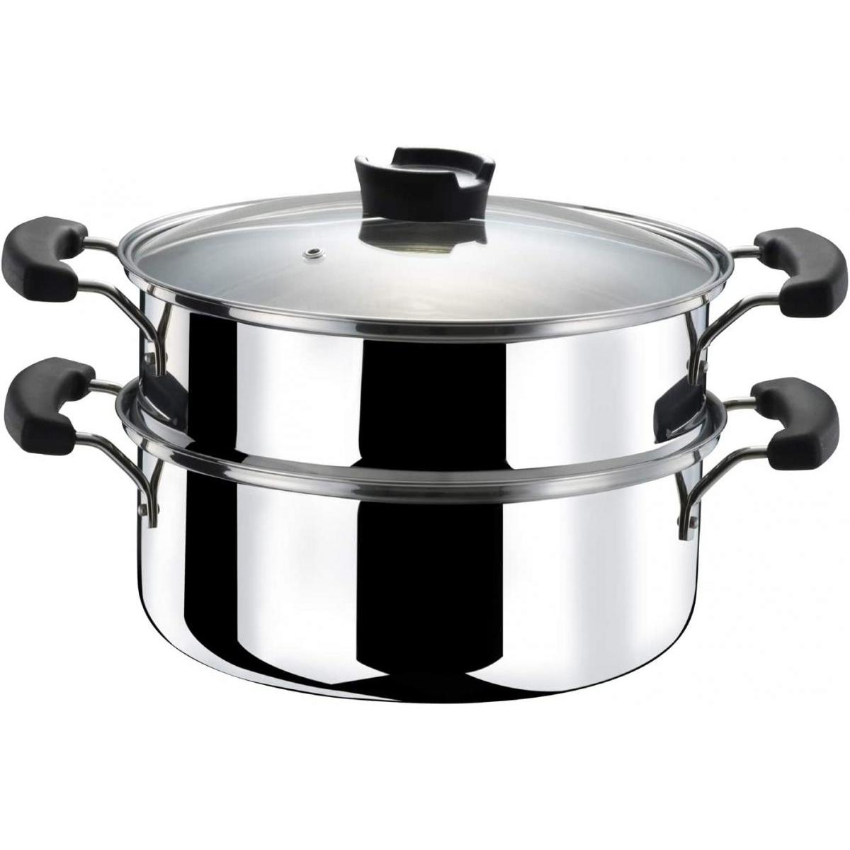 ベストコ 2段 蒸し器 26cm ネオ・ヴェルジェ 持ちやすい ステンレス 鍋 IH ND-6024 オール熱源 ガラス蓋 多機能 ミラー仕上げ