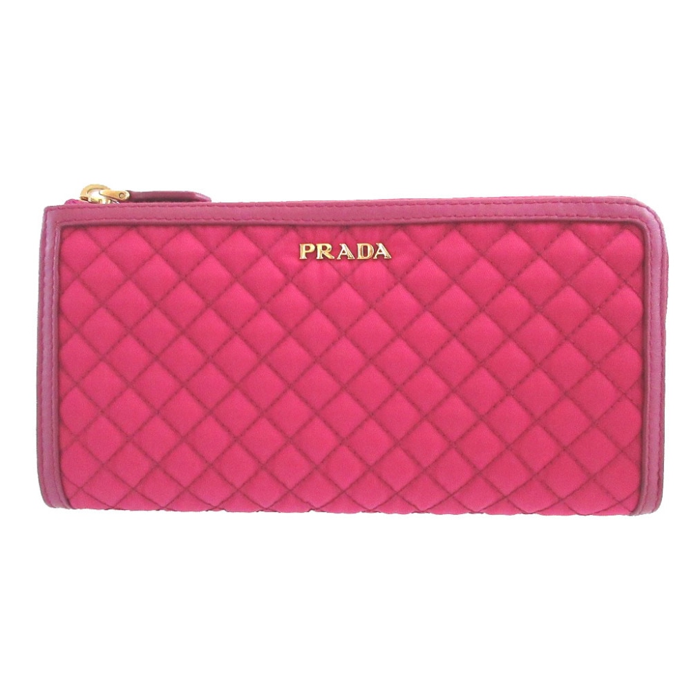 美品 L字ファスナー キルティング 長財布 ナイロン/レザー/ナイロン ピンク 1042【中古】 レディース