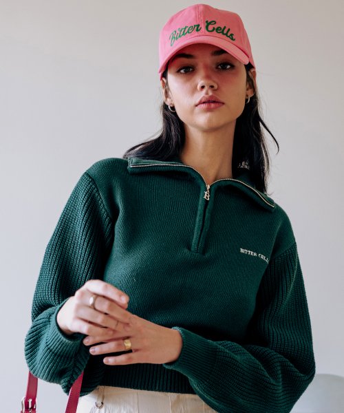 Seine Crop Half Zip Up-Green