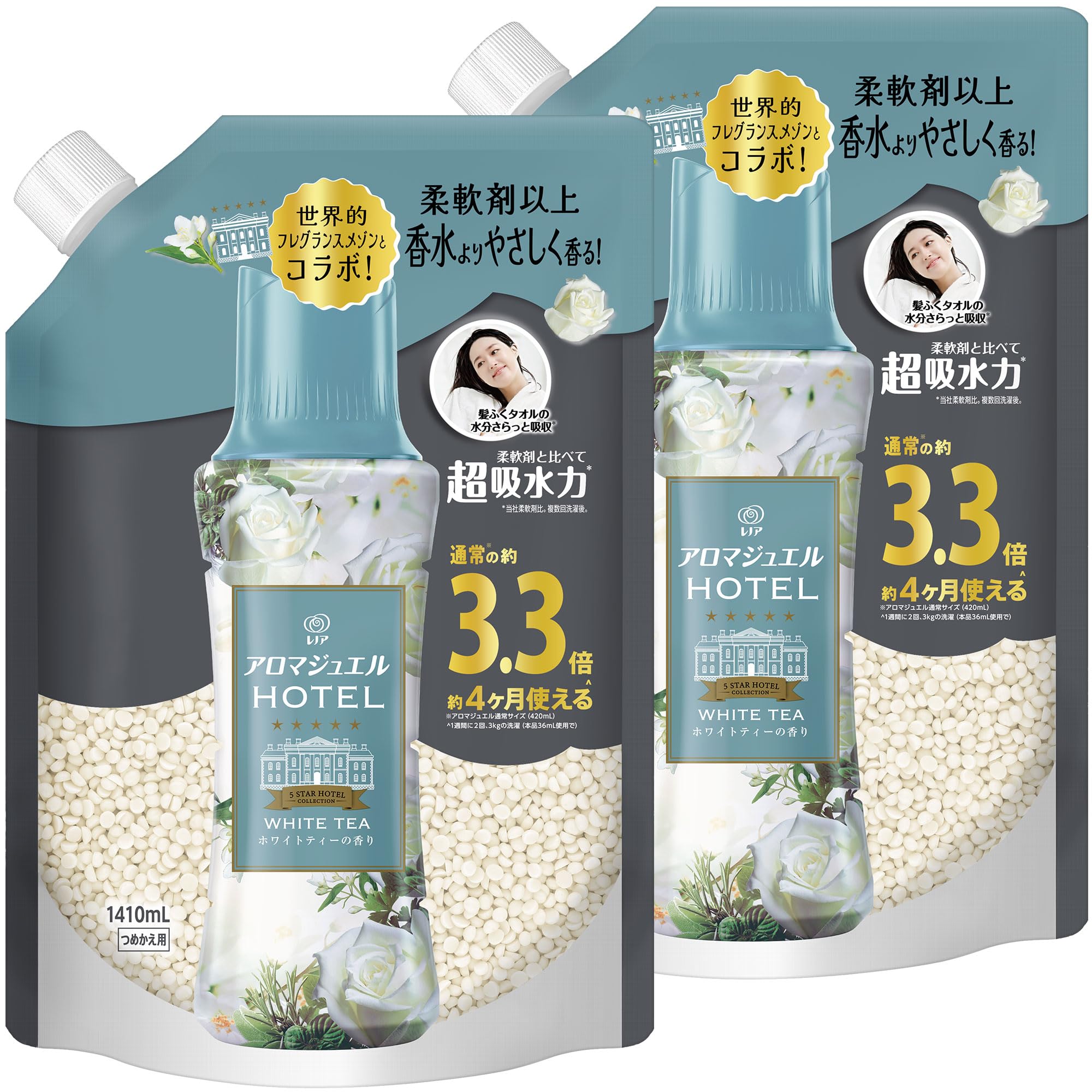 レノア ハピネス アロマジュエル 香り付け専用ビーズ ホワイトティー 詰め替え 1410mL×2袋【まとめ買い】 [大容量]