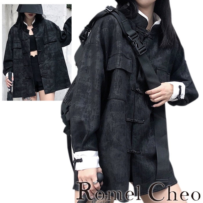 ストリート系 暖かい ロメルチェオ シャツ 羽織り 長袖 モード モザイク柄 原宿系 チャイナボタン ファッション 病み 漢服 青文字系 ゆったり 厚手 チャイナシャツ 秋冬 冬服 チャイナ風 モン