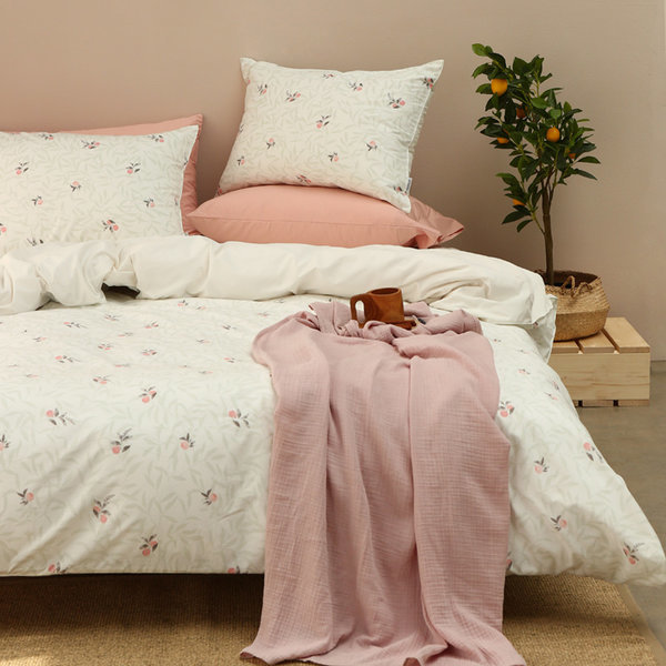 オレンジブルーム純綿布シングル布団カバー寝具セットSS/Q/K