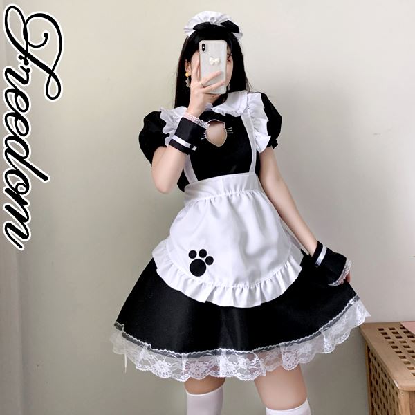 メイド コスプレ コスチューム 衣装 エプロン メイド服 メイドカフェ アキバ ゴスロリ ロリータ アイドル 萌え ステージ 制服 地下アイドル ハロウィン インスタ 撮影 可愛いにゃんこ！猫の手プ