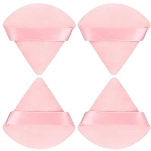 YOYOSOFT パウダーパフ 三角パフ 4個入 細かい部分に対応 幅6.5cm×長さ7cm フロッキー素材 フェイスパウダーパフ 使い捨て 大容量 パフ メイク (ピンク)