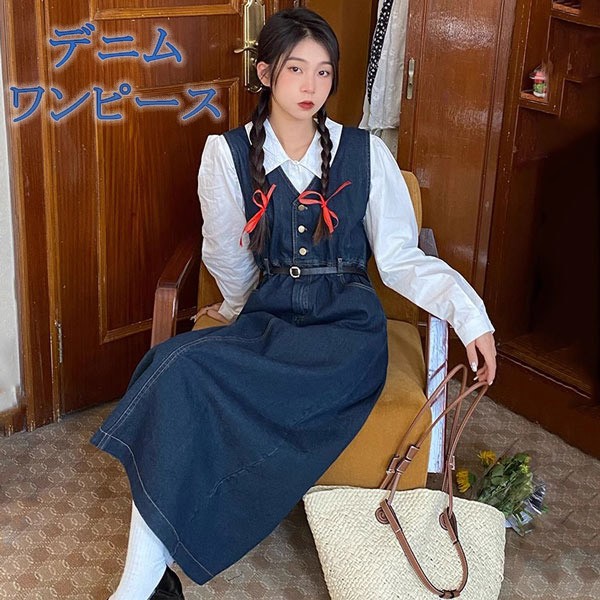 デニムワンピース Aライン ノースリーブ 春夏デニムワンピ