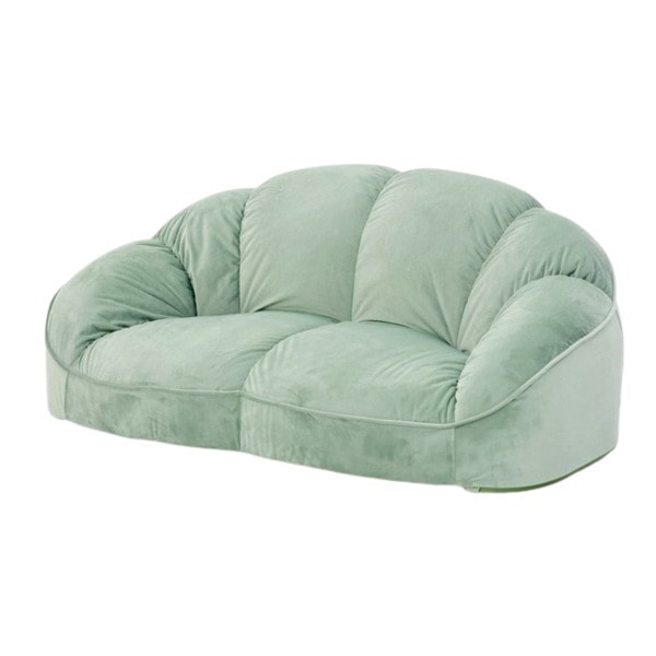 フロアソファー 約幅115cm 1.5人掛け ベロア グリーン シェル型 ローソファー リビング ダイニング 子供部屋 プレゼント